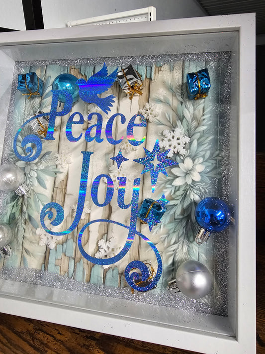 Christmas Shadowbox - Peace Joy - Blue, Silver