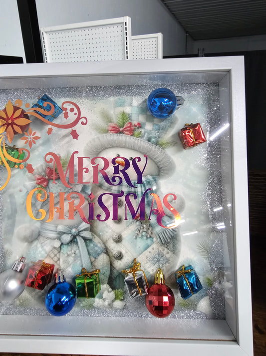 Merry Christmas Shadowbox - Patchwork Snowmen