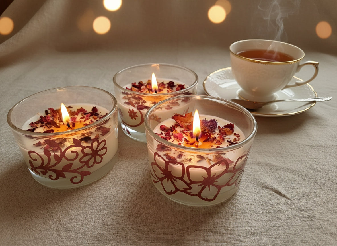 Floral Decorative Candle - Raspberry Tea Scent