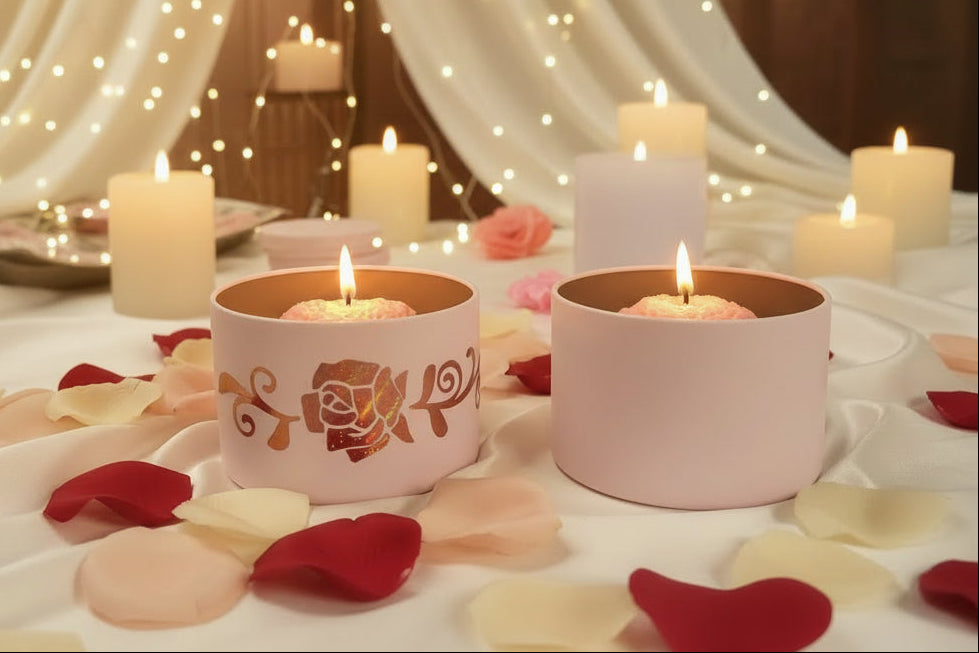 Flower Topped Candle - Shiny rose decor