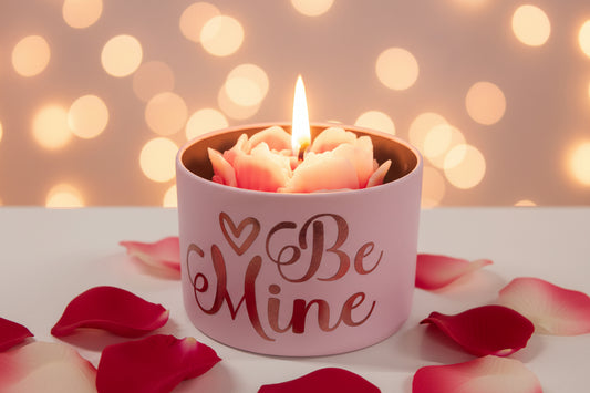 Floral Valentine candle - "BE Mine" Message