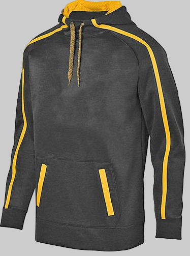 dark gray and gold hooded sweatshirt
