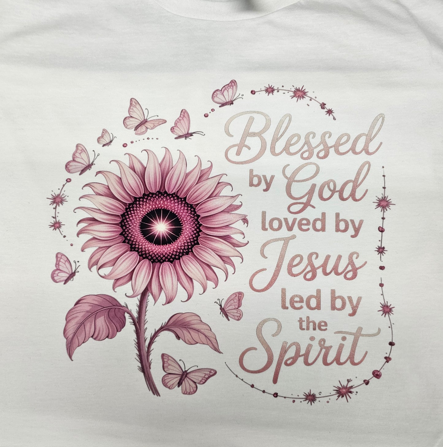 Blessed by God loved by Jesus pink design shirt