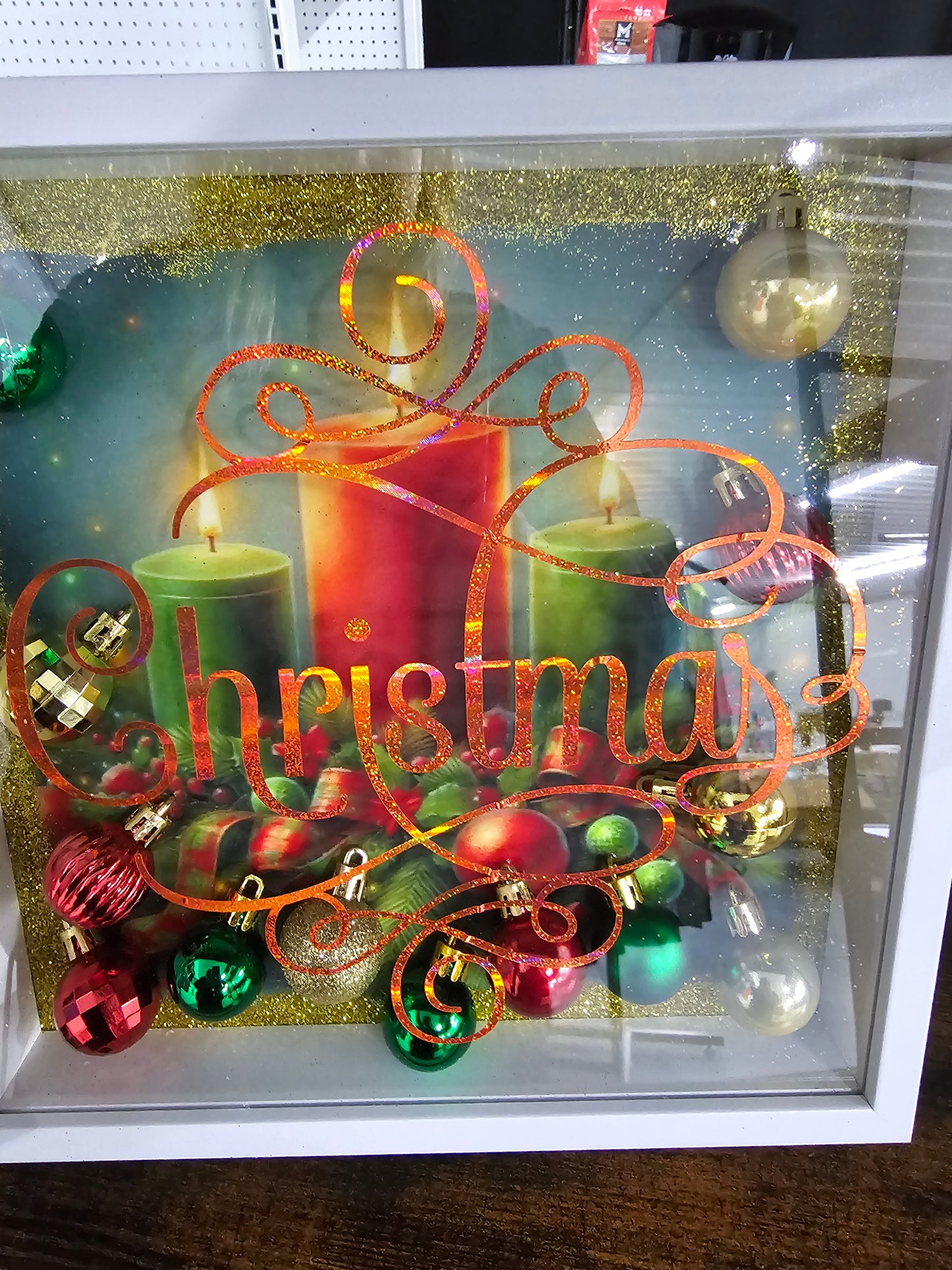 Christmas Shadow box - Green, Red and Gold