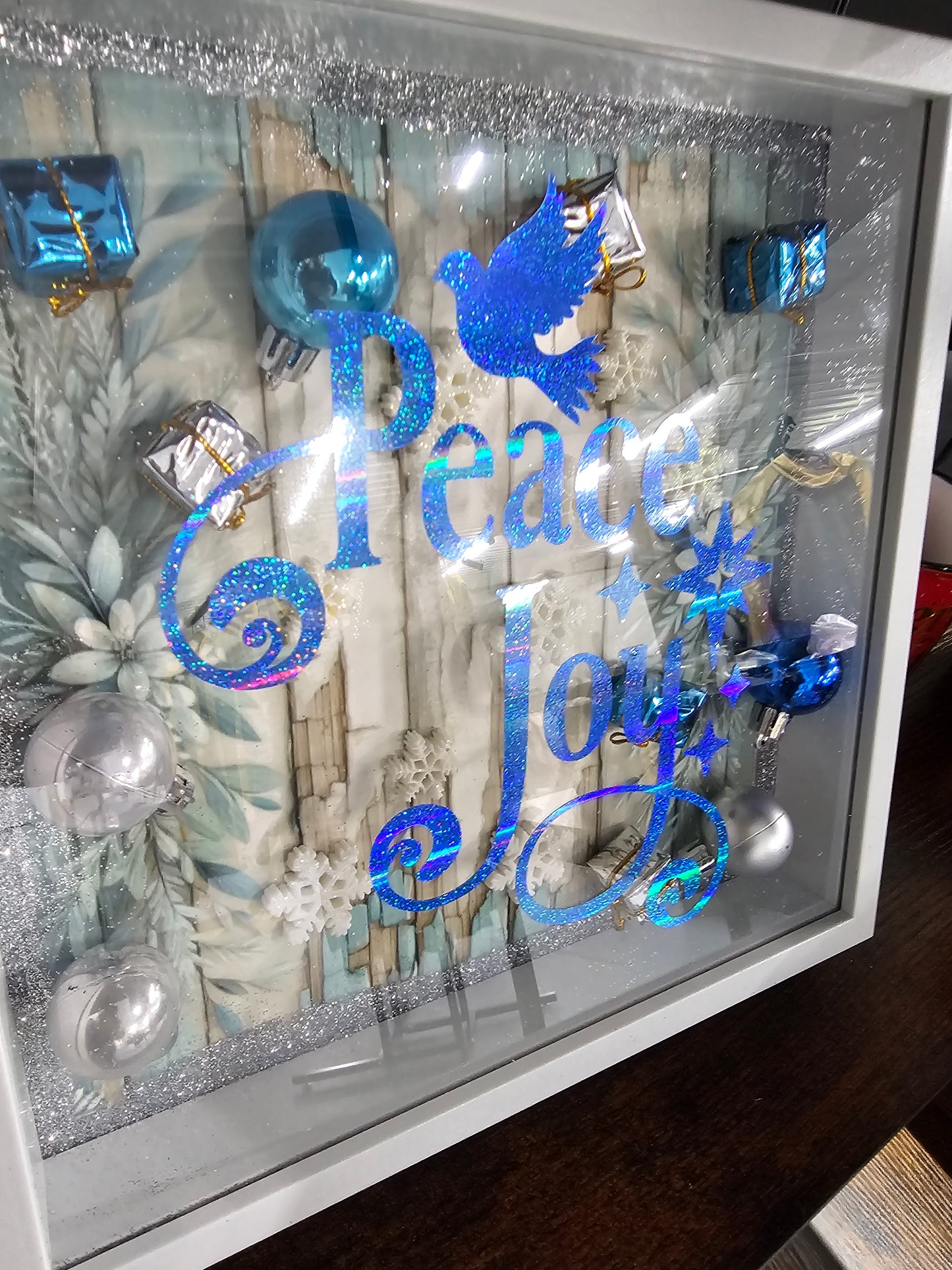 Christmas Shadowbox - Peace Joy - Blue, Silver