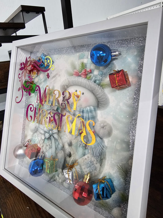 Merry Christmas Shadowbox - Patchwork Snowmen