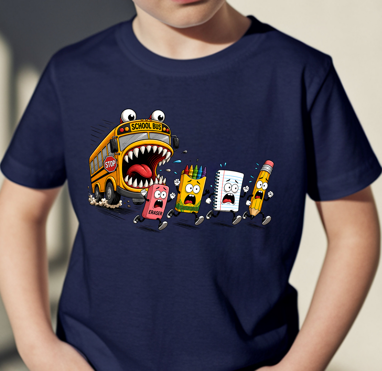 Funny School Bus Chasing School Supplies - back to school Tee