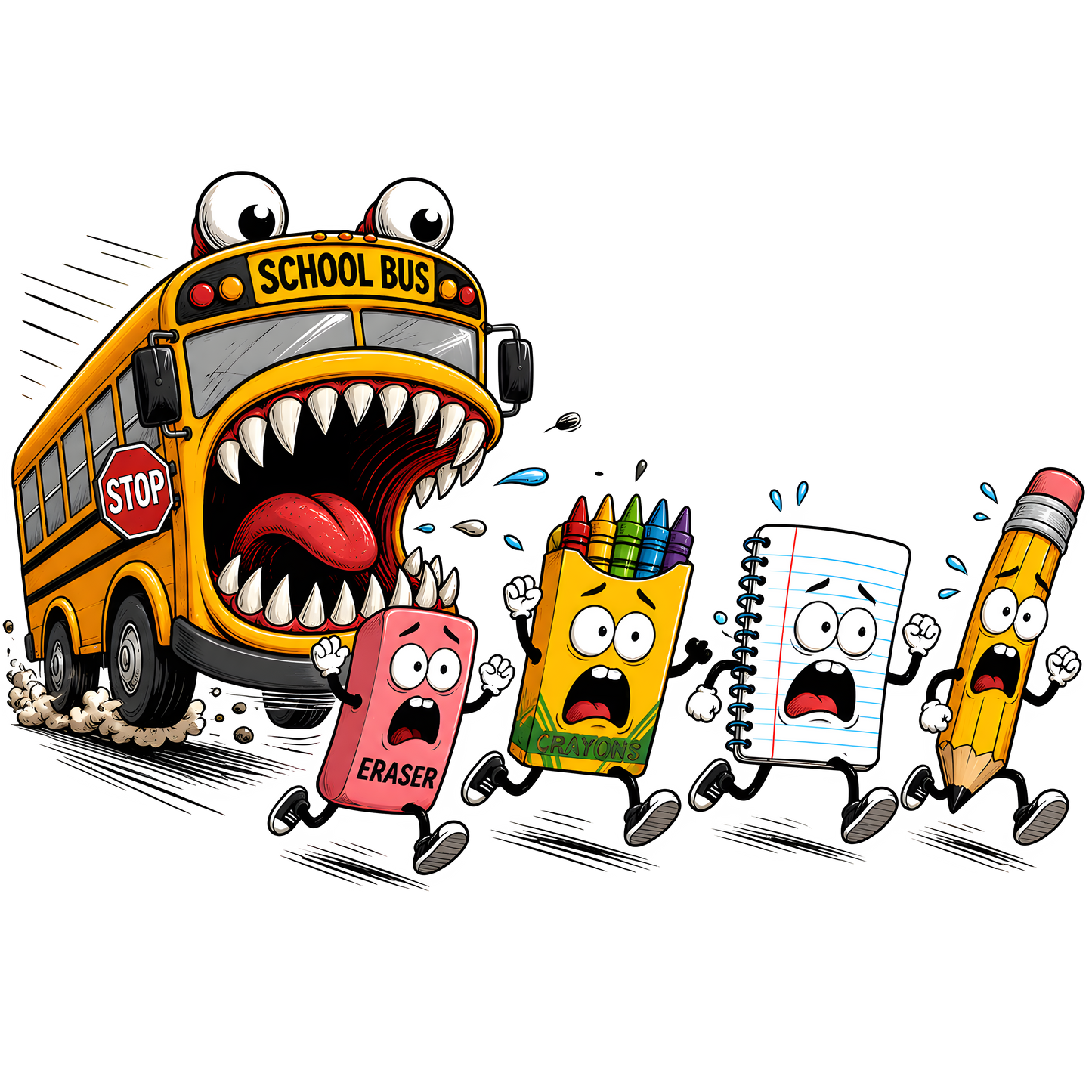 Funny School Bus Chasing School Supplies - back to school Tee