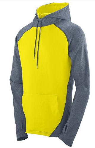bright yellow sweatshirt with gray sleeves