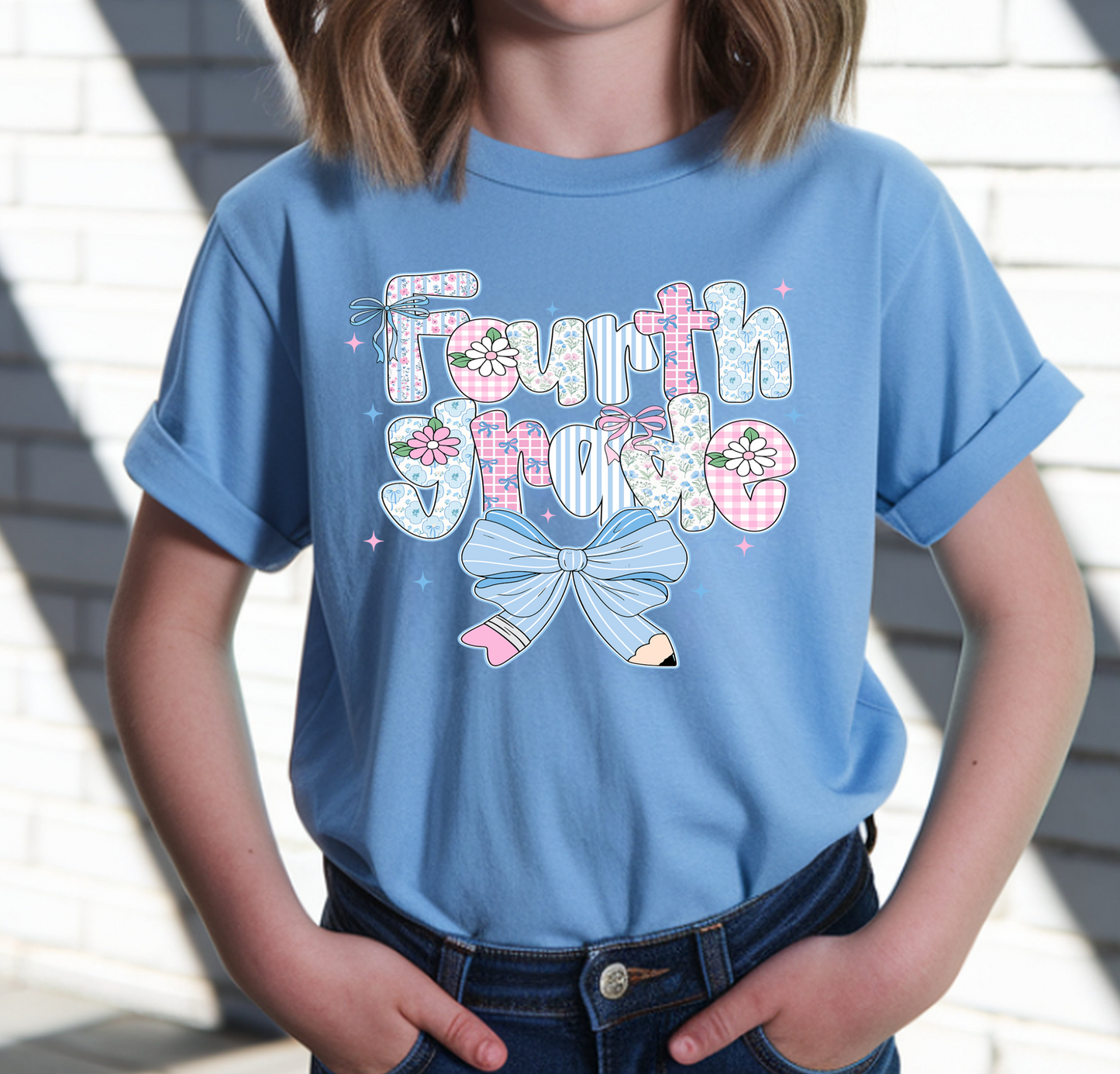 Patchwork style grade level - pastel - back to school tee