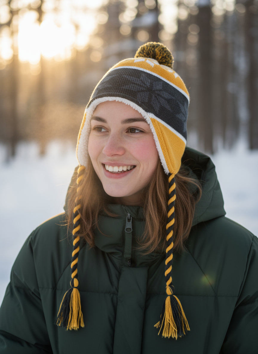 fleece lined stocking cap with ear flaps